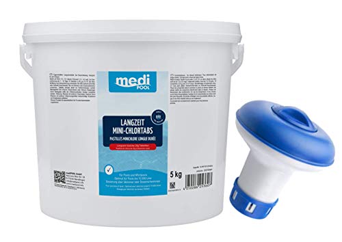 Medipool 503605MP Langzeit MiniChlorTabs 20g, 5KG, Chlor Langzeittabletten und Dosierschwimmer für 20gr. Tabletten