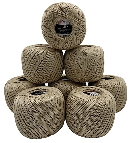 YarnArt Lily 8 x 50 Gramm Garn 100% merzerisierte Baumwolle, 400g Häkelgarn einfarbig, (beige 4660)