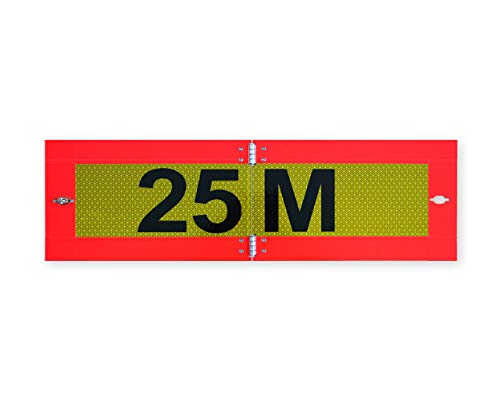 ‚25 M‘ Schild in drei Ausführungen | gelb und rot-orange | 565 x 196mm | nach ECE 70.01 | stark reflektierend (RA3/C) | ‚25M‘ Heckwarntafel für Lkw, LCV, Gigaliner in Skandinavien (Aluminium klappbar)