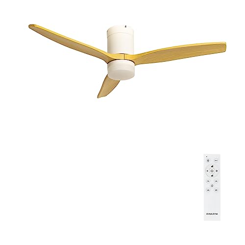 CREATE Windcalm PATIO DC / Deckenventilator für den Außenbereich, Naturholz / LED-Licht, 6 Geschwindigkeiten, 40 W, leise, programmierbar