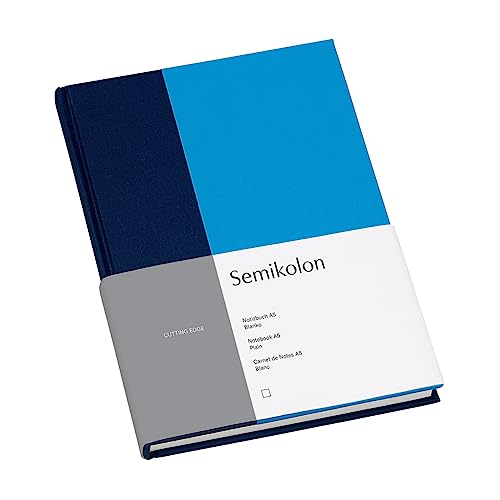 Semikolon 364819 – Notizbuch Cutting Edge A5 blanko - 176 Seiten, cremeweißes Papier – Lesezeichen – marine aqua