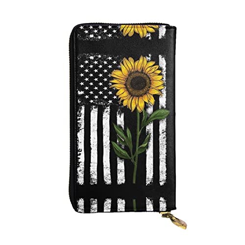 Stilvolle und personalisierte Leder-Geldbörse, lange Clutch, lila Schmetterlinge, einfach zu tragen., Sonnenblume und amerikanische Flagge, Einheitsgröße