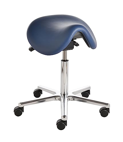 Sattelhocker docy® dent 4616, Sitzhöhe ca. 55 - 75 cm, mit Sitzneigeverstellung, Rollen/Bodengleiter:weiche Radbandage, Polsterdekor:Stamskin atlantik-blau