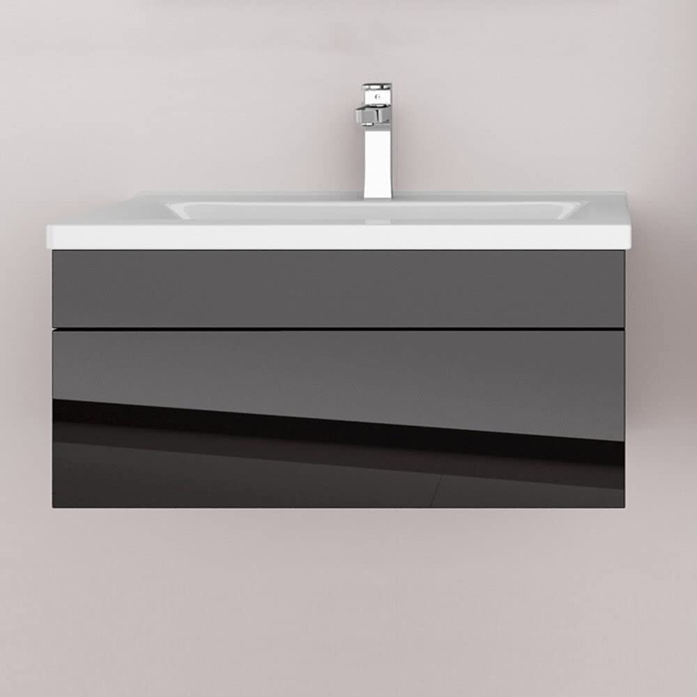 Home Deluxe - Badmöbel-Set - WANGEROOGE Big Schwarz - Small - inkl. Waschbecken und komplettem Zubehör - Breite Waschbecken: ca. 80 cm | Badezimmermöbel Waschtisch Badmöbelset