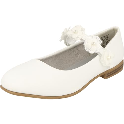 Indigo 424-088 Mädchen Ballerina Schuhe Hochzeit Taufe Konfirmation Klett Blumen Weiß (White, EU Schuhgrößensystem, Kleinkind, Numerisch, M, 33)