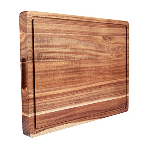 XL große dicke Akazienholz-Schneidebretter für die Küche, 50,8 x 38,1 x 3,8 cm, Holz-Schneidebrett, Charcuterie-Boards Metzgerblock mit Saftrille und Griff