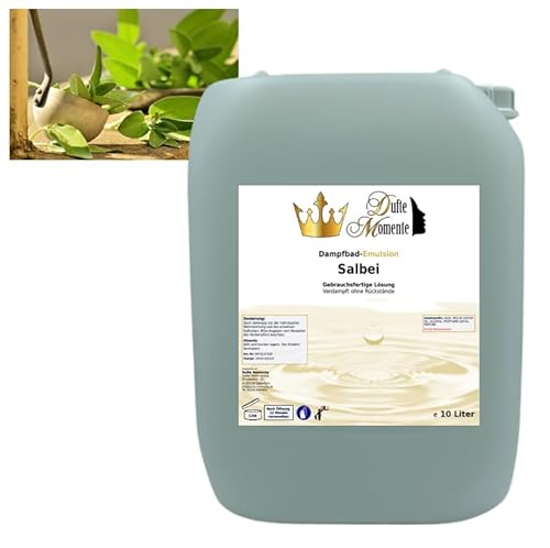 Dampfbad Emulsion Salbei - 10 Liter - gebrauchsfertig für Dampfbad, Dampfdusche, Verdampferanlagen in Premium Qualität von Dufte Momente …