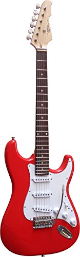 ELEKTROGITARRE ROT - E-GITARRE MIT MASSIVHOLZKÖRPER - GLANZLACK - VISION SOUND - WEIßER PICKUP + KABEL - ST5R