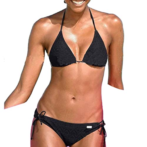 Inlefen Bikini-Frauennetz-Dreieck-Satz-Badebekleidung reizvoller Zweiteiliger Spitze-Badeanzug verdicken Badebekleidung-Badebekleidung (Schwarz-M)