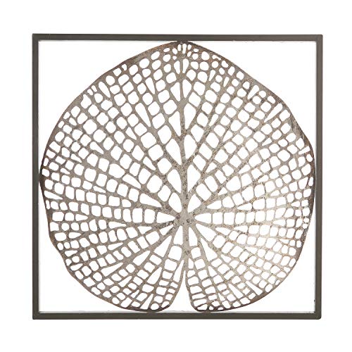 Casablanca - Wand-Deko Leaf aus Metall - antik Silber in dunkelbraunem Rahmen 1 silbernes Blatt