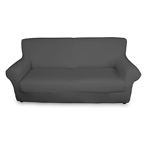 BIANCHERIAWEB Magic 2 Sofa-Sitzbezüge, elastisch, einfarbig, dunkelgrau, passend für Kissen von 50 bis 60 cm mit Sitztiefe 65 cm, Kissenbezüge gegen Flecken und Fell