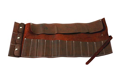 Gunson 77168 Werkzeugrolle aus Leder, antikes Finish, 15 Taschen, braun