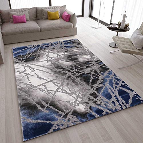 VIMODA Teppich Abstrakt Used Optik in Blau Grau, Maße:120x170 cm