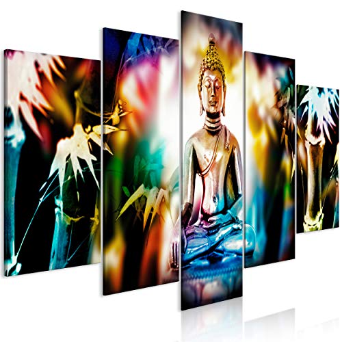 decomonkey Bilder Buddha 200x100 cm 5 Teilig Leinwandbilder Bild auf Leinwand Wandbild Kunstdruck Wanddeko Wand Wohnzimmer Wanddekoration Deko Zen Orient bunt