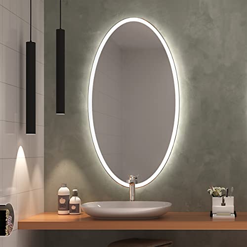 SARAR | Elliptischer Wandspiegel Sete EL30 LED Spiegel, Ovaler Badezimmerspiegel mit rundum Beleuchtung | ca. 50x70 cm