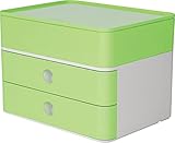 HAN Schubladenbox Allison SMART-BOX plus mit 2 Schubladen, Trennwand sowie Utensilienbox, inkl. Kabelführung, stapelbar, Büro, Schreibtisch möbelschonende Gummifüße, 1100-80, hochglänzend lime green