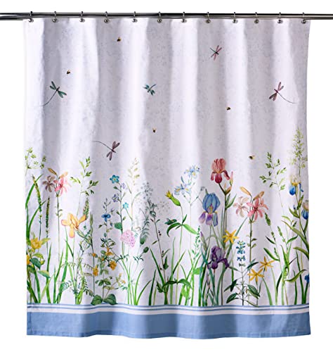 Maison d' Hermine Duschvorhang, 100 % Baumwolle, 177,8 x 182,9 cm, verdunkelnd, einfaches Aufhängen mit 12 Knopflöchern für Badezimmer (Fleurs de Mai)