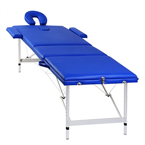 Anself Massageliege 3 Zonen Massagetisch Massagebank mit Aluminiumrahmen Faltbar Blau