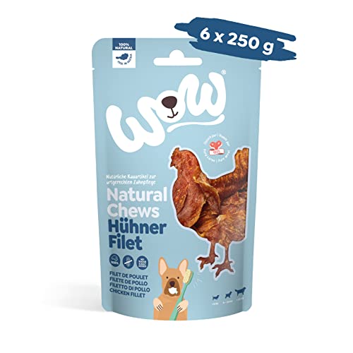 WOW Kausnacks I 100% Hühnerfilet getrocknet I Single-Protein Kauartikel für Hunde I Nahrungsergänzung I Zahnpflege (6X 250g)