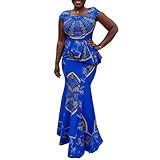 VERWIN Damen Afrikanisch Maxi Kleid Hutmanschette Quadratisch Kragen Bodenlang Geometrisch Meerjungfrau Abend Kleid Lang Kleider L