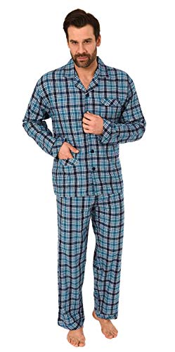 Herren Flanell Pyjama Schlafanzug zum durchknöpfen - auch in Übergrössen 281 101 95 649, Farbe:Marine, Größe2:52