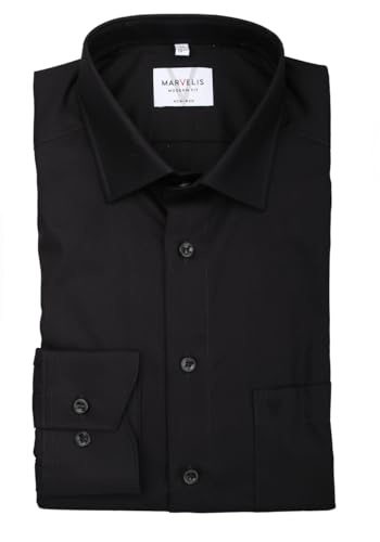 MARVELIS Modern Fit Hemd Langarm mit Brusttasche Popeline, Farbe Schwarz, Größe EU 41