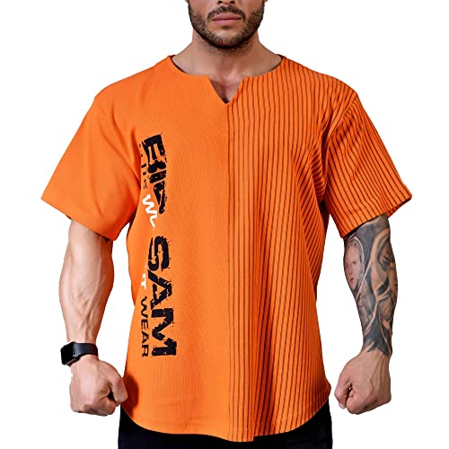 Big SM Sportswear MUSCLEWEAR Ragtop Rag Top Gym Fitness Sport T-Shirt Fitness Bodybuilding Herren halbarm 3263 orange L