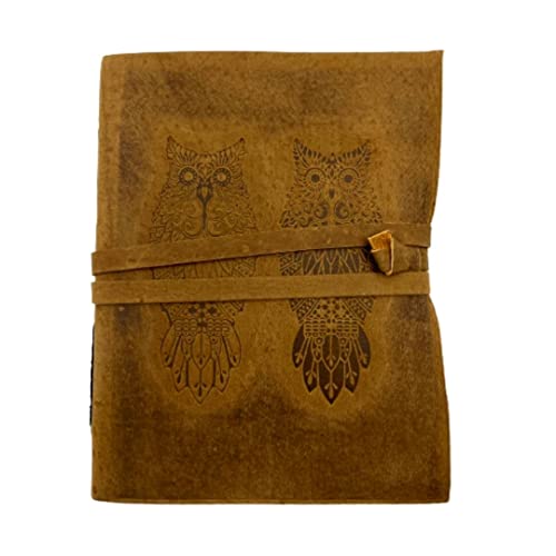 OVERDOSE OWL Buff Leather Journal Cover Diary – Handmade Bound Journal | Skizzenbuch aus Leder – Notizbuch zum Zeichnen und Schreiben – Tagebuchgröße – 15 cm x 20 cm