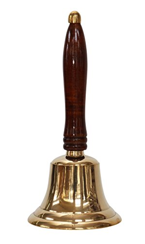 aubaho Tischglocke 22cm Handglocke Glocke Schulglocke Antik-Stil Messing Holz (d)