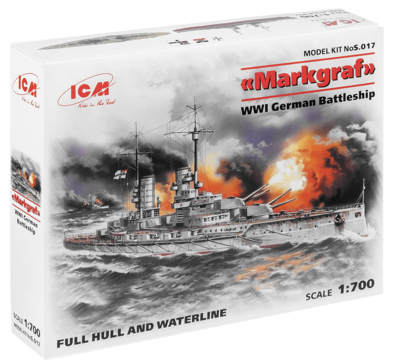 ICM S.017 Markgraf (Full Hull & Waterline) WWI German Battleship Modellbausatz, grau