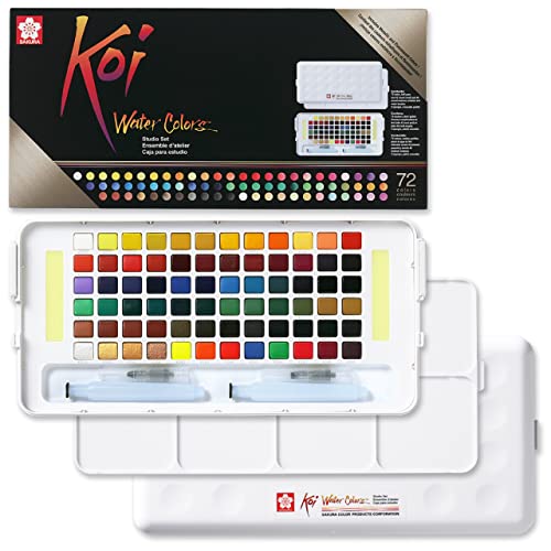 Koi Water Colors Studio Sketch Box W/2 Brushes - 72 Colors-Assorted Colors