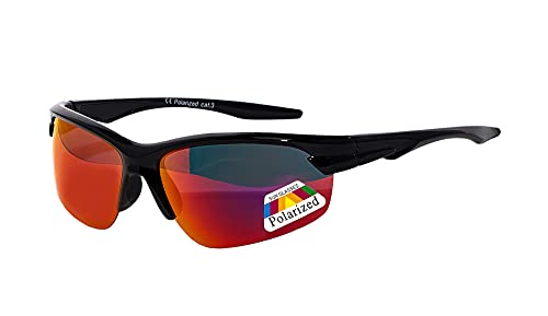 rainbow safety Kinder Sportbrille Sonnenbrille Polarisiert 8+ Jahre UV400 Schutz 3302 Schwarz verspiegelt Rot
