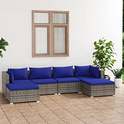 WHOPBXGAD terrassenmöbel,balkonmöbel Kleiner Balkon,Tisch klappbar,6-TLG. Garten-Lounge-Set mit Kissen Poly Rattan Grauterassenmöbel außen,balkonmöbel Set,glasplatte Tisch,