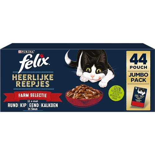 Felix Jeden Tag Party Countryside Auswahl Katzenfutter, Nassfutter mit Rund, mit Huhn, mit Ente oder mit Lamm in Gelee 44x85g (44 Portionsbeutel; 3,74kg)