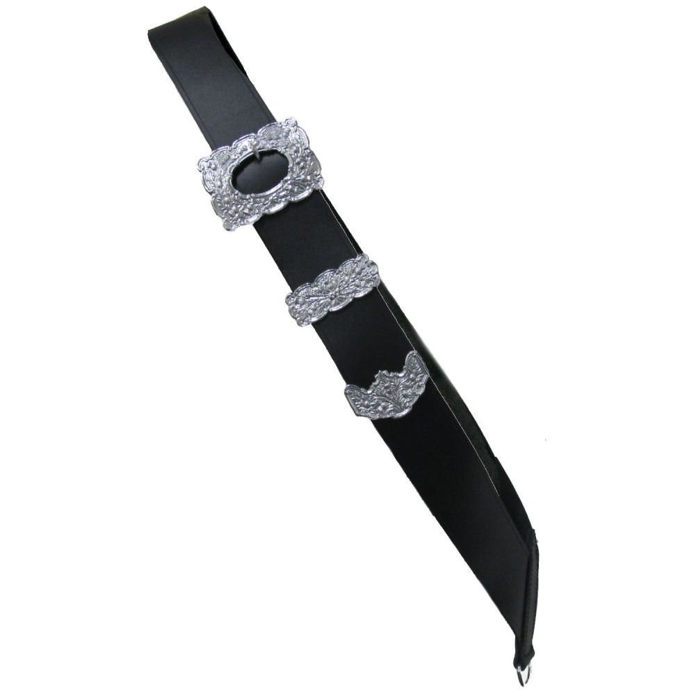 Tartanista - Kilt-Umhängegürtel für Trommler - aus Leder - mit Distelschnalle - Schwarz mit silberfarbener Schnalle