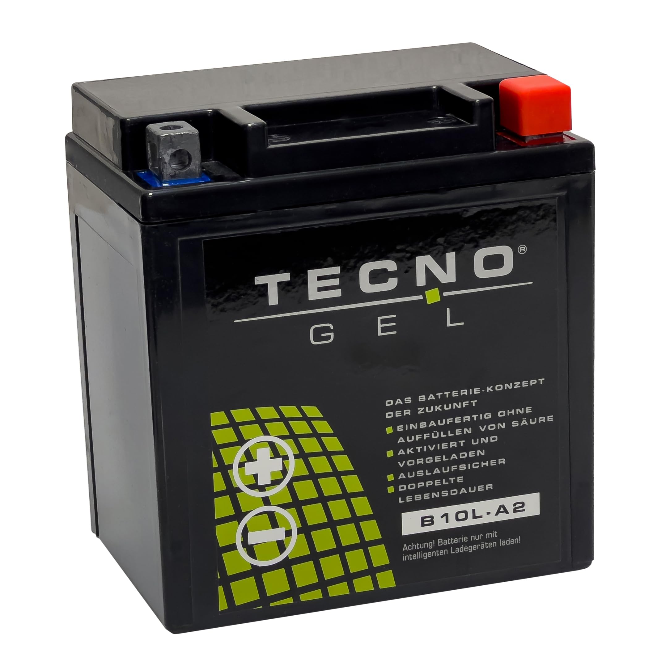 TECNO-GEL Motorrad Qualitäts Batterie für YB10L-A2, 12V 11Ah für Kawasaki Z 250-650-900, 134x88x145 mm