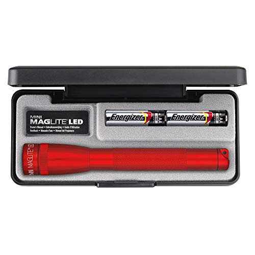 Mag-Lite SP22037F Mini Maglite 2AA Multimode Hochleistungs-LED-Taschenlampe, 17 cm rot inkl. 2 Mignon-Batterien im Etui
