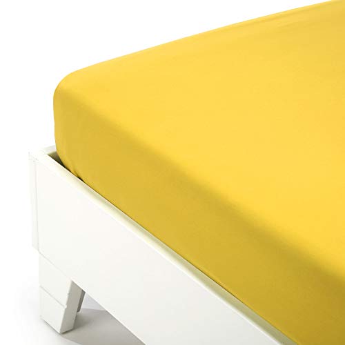 Caleffi - Bettlaken, einfarbig, 100% Baumwolle, einfarbig, für Doppelbett, Gelb Sonne