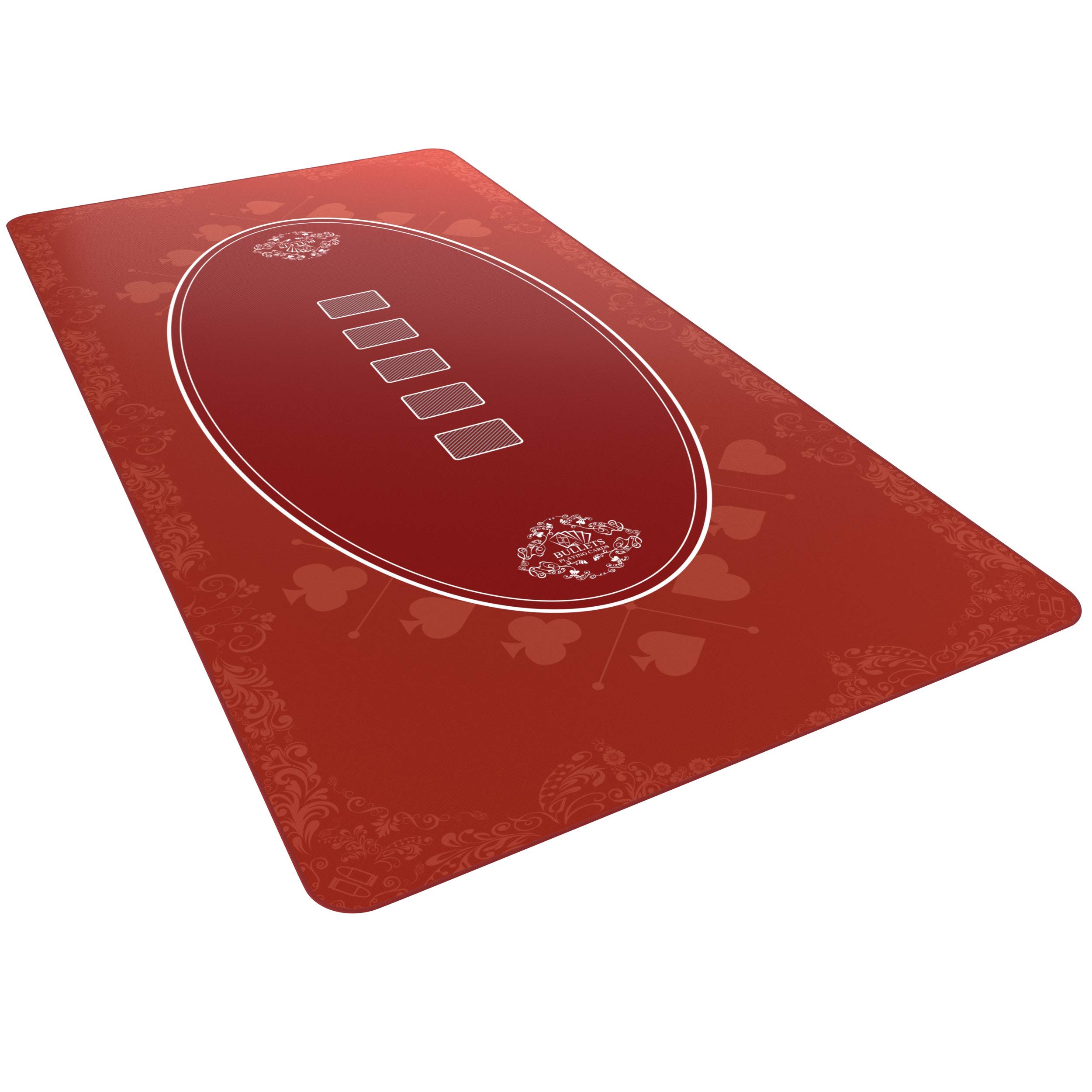 Bullets Playing Cards Designer Pokermatte rot in 160 x 80cm für den eigenen Pokertisch - Deluxe Pokertuch – Pokerteppich – Pokertischauflage