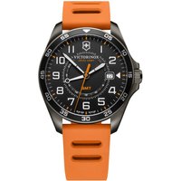 Victorinox FieldForce Sport GMT Swiss-Made Herrenuhr in Schwarz mit orangefarbenem Silikonarmband 241897