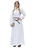Battle-Merchant Mittelalter Kleid Ana Damen | Wikinger Kostüm Langarm bodenlang Baumwolle | LARP Gewandung (Weiß, L)