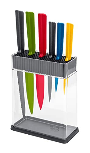 KUHN RIKON COLORI+ Messerblock Vision mit Messer, inkl. 7 Stk. unterschiedlichen, farbigen Messer, Grau, Transparent