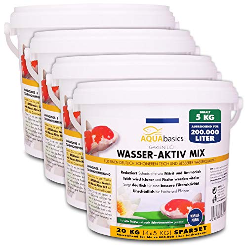 AQUAbasics Gartenteich Wasser-Aktiv Mix für eine bessere Wasserqualität, Gute Wasserwerte und klares Wasser - Reduziert Schadstoffe wie Nitrit und Ammoniak, Größe:20 kg