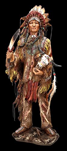 Indianer Figur Häuptling mit Schädel 52,5 cm groß XL | Dekofigur Wester Wilder Westen Cowboy