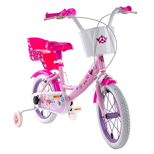 Volare Babys (Mädchen) Mädchenfahrrad 14 Zoll Fahrrad mit Korb und Puppenhalter, Lizenz Paw Patrol Girl, Rosa und Weiß, Media