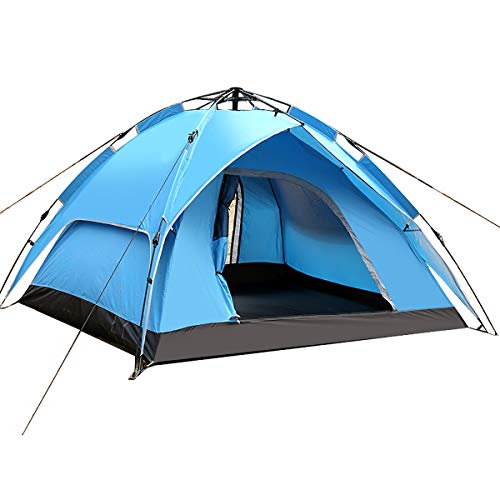 Zelt, automatisches Zelt im Freien, 3–4 Personen, doppelschichtiges Zelt, Doppel-Mehrspieler-Camping-Camping-Strandzelt, blau (blau), wunderschöne Landschaft Hopeful