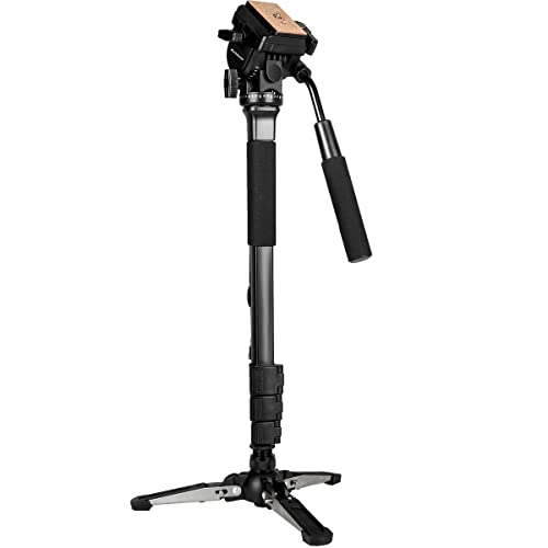 Koolehaoda Professional Kamera Aluminium Einbeinstativ Fluid-Videokopf mit Falten drei Füße Support Stand, Max: 58,2 "