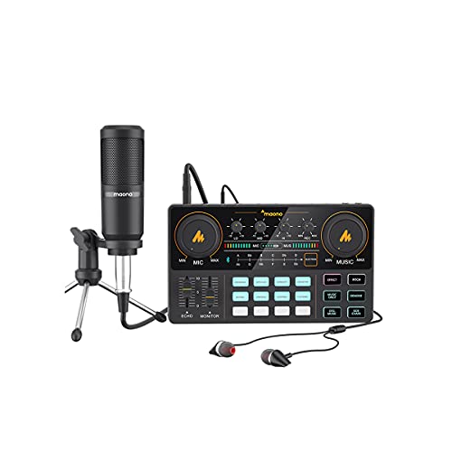 Maono USB Soundkarte Maonocaster Lite mit mikrofon - All In One tragbar Podcaster Package, AM200