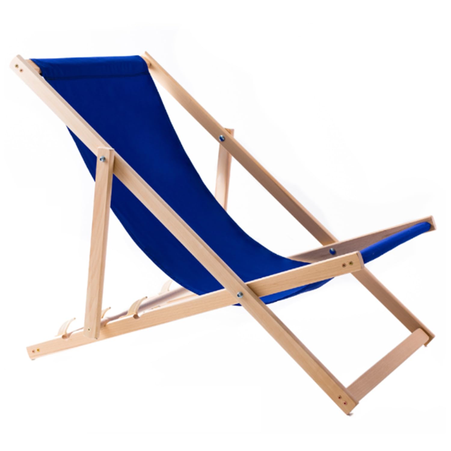 Woodok Liegestuhl aus Buchenholz für Garten, Strand, Balkon und Terrasse Strandstuhl Sonnenliege Gartenliege Klappbar (Blau)