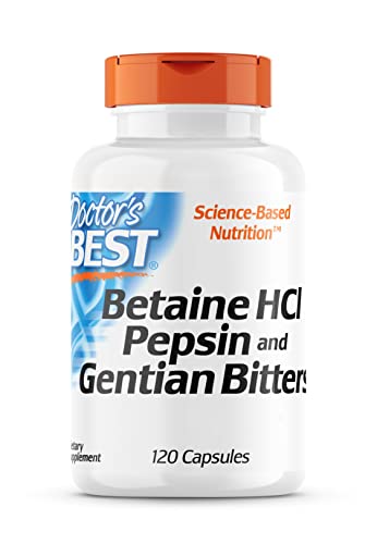 DOCTOR'S BEST Betain HCI mit Pepsin und Bitter-Enzian, 650 mg, 120 Weichkapseln, Hochdosiert, Laborgeprüft, Sojafrei, Glutenfrei, Ohne Gentechnik, 113 g